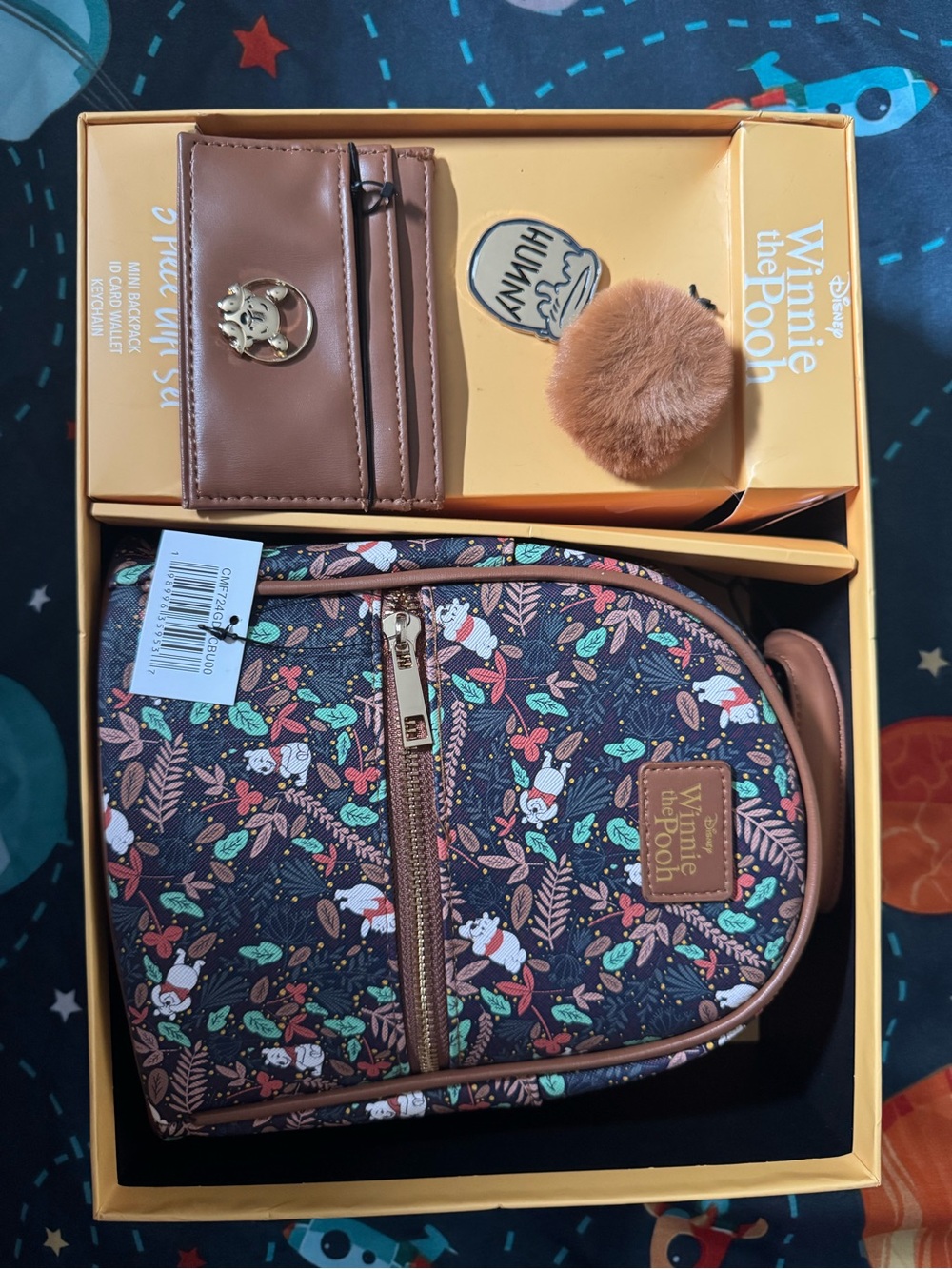 Bioworld Brown Floral Winnie the Pooh Kids Mini Backpack with Card Holder